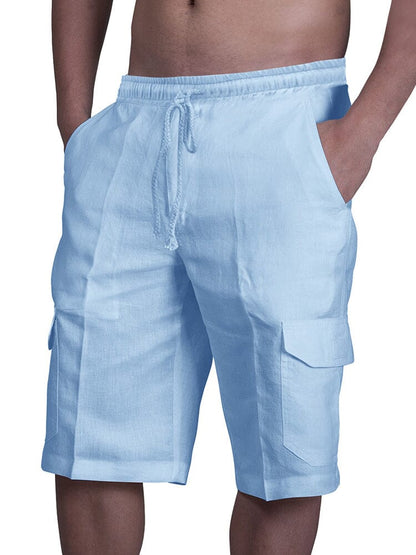 Mens shorts with drawstring waist and cargo pockets