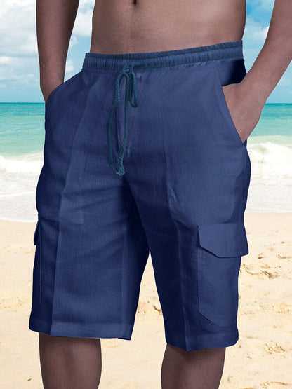 Mens shorts with drawstring waist and cargo pockets