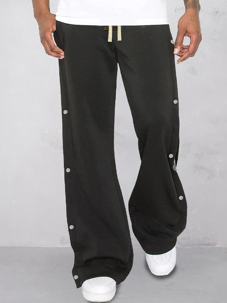 Flared track pants for men with paisley side panel and snap buttons