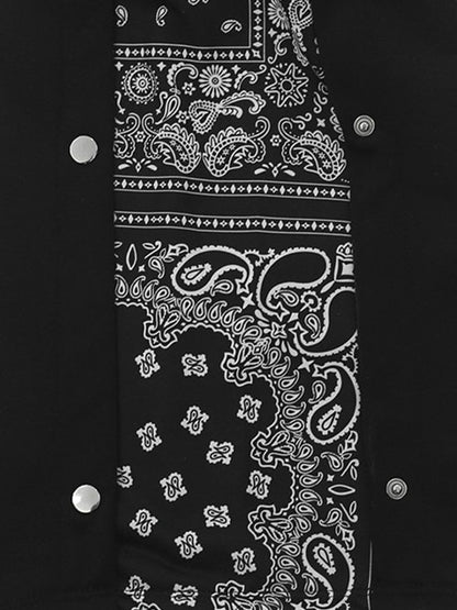 Flared track pants for men with paisley side panel and snap buttons