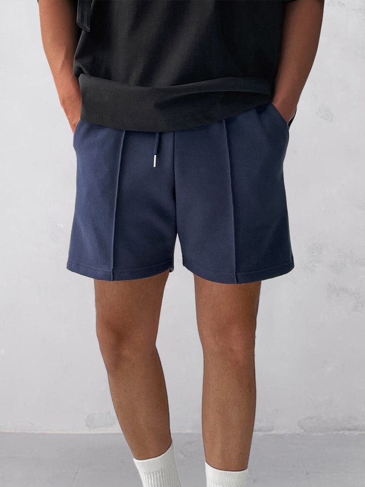 Mens shorts with elastic drawstring waist and pintuck detail