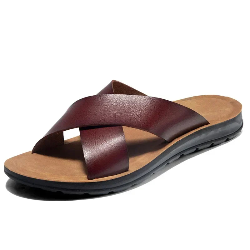 Cross strap slides for men with slip on design and flexible sole