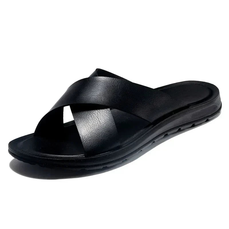 Cross strap slides for men with slip on design and flexible sole