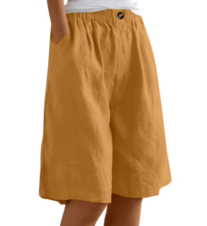 Womens shorts with elastic waist and pockets, knee length