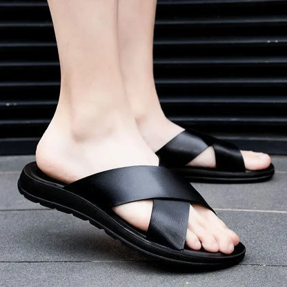 Cross strap slides for men with slip on design and flexible sole