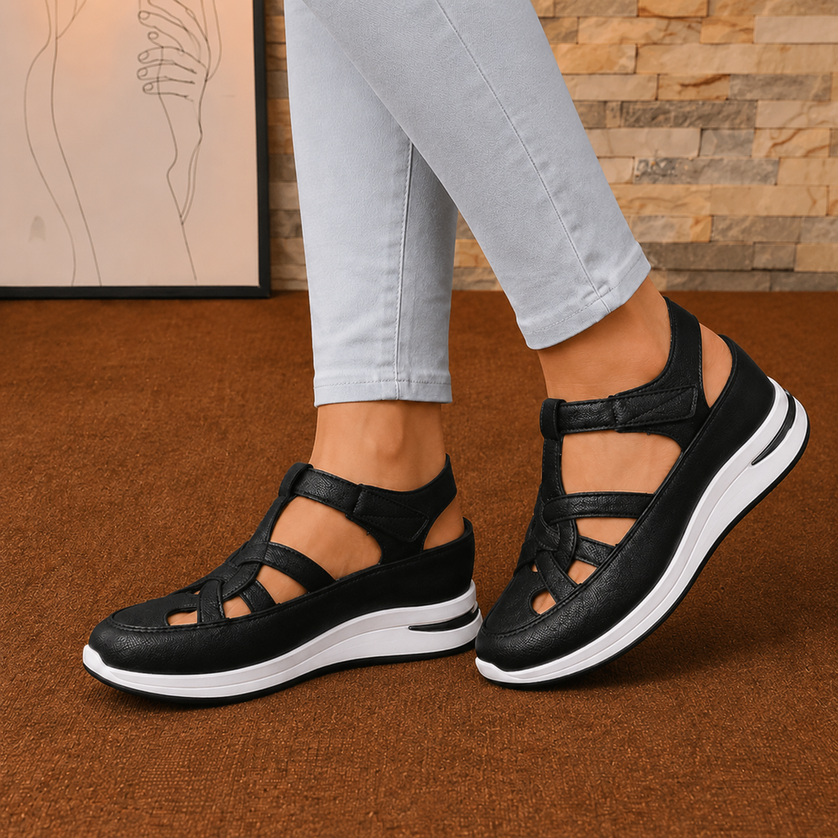 Women sandals with platform sole and adjustable strap