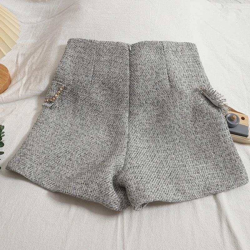 High waisted womens shorts with double breasted button detail
