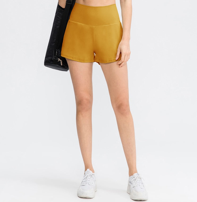 Womens shorts with high waist, 2 in 1 design and side phone pocket