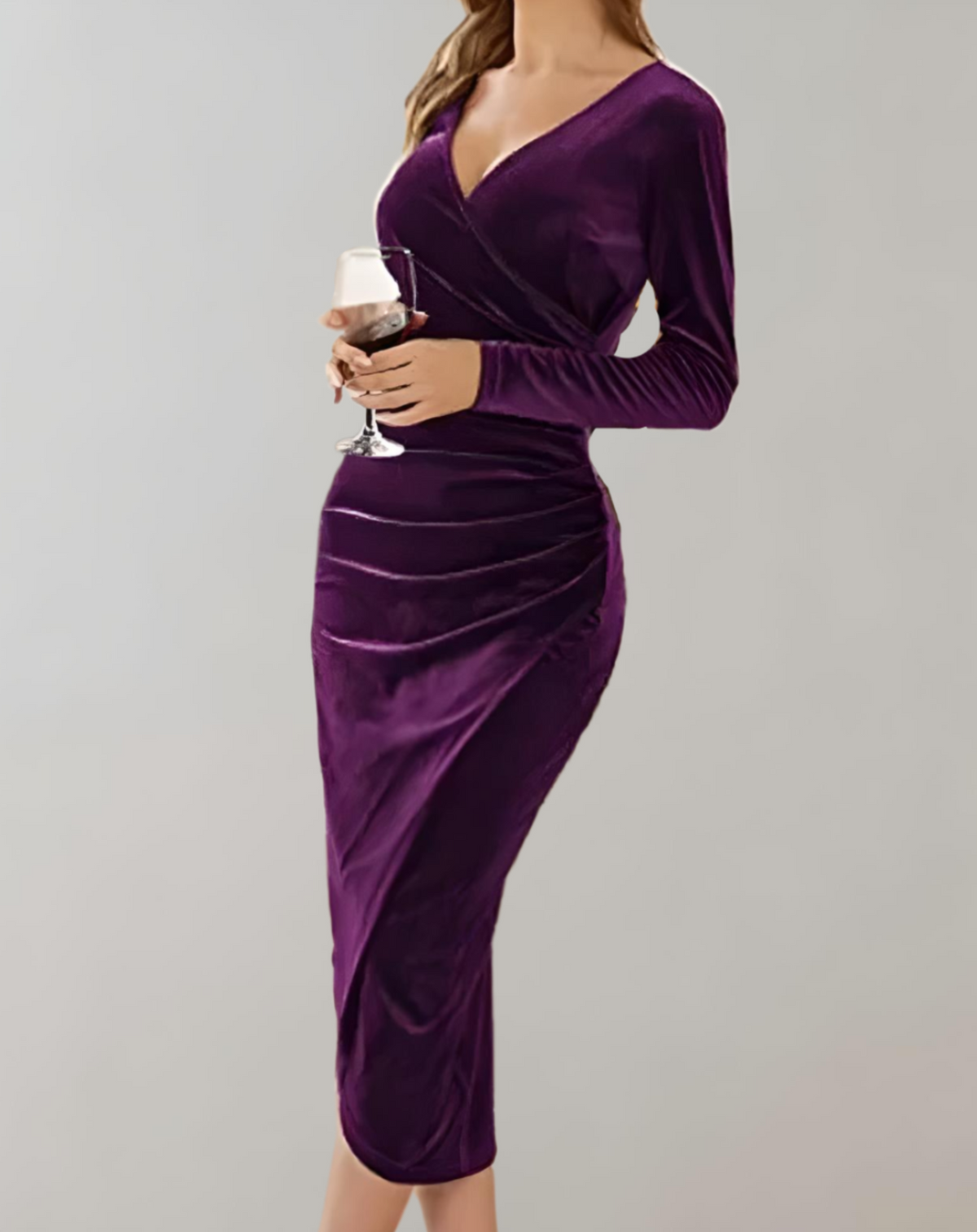 Cocktail dresses for women with V-neck wrap front and long sleeves