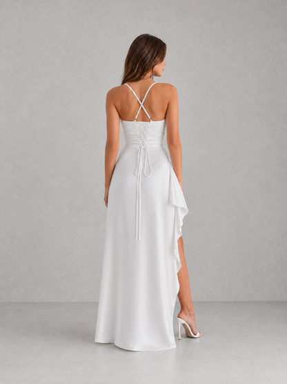 Formal dresses for women with cowl neck and high side split