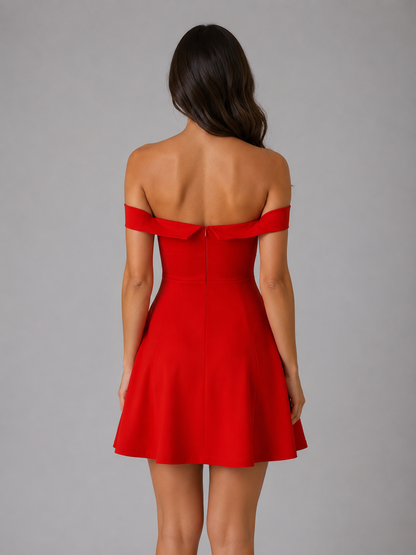 Off the shoulder mini dress for women with fitted bodice