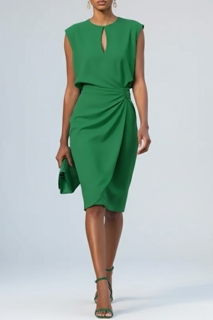 Keyhole neck midi dress for women with ruched waist detail