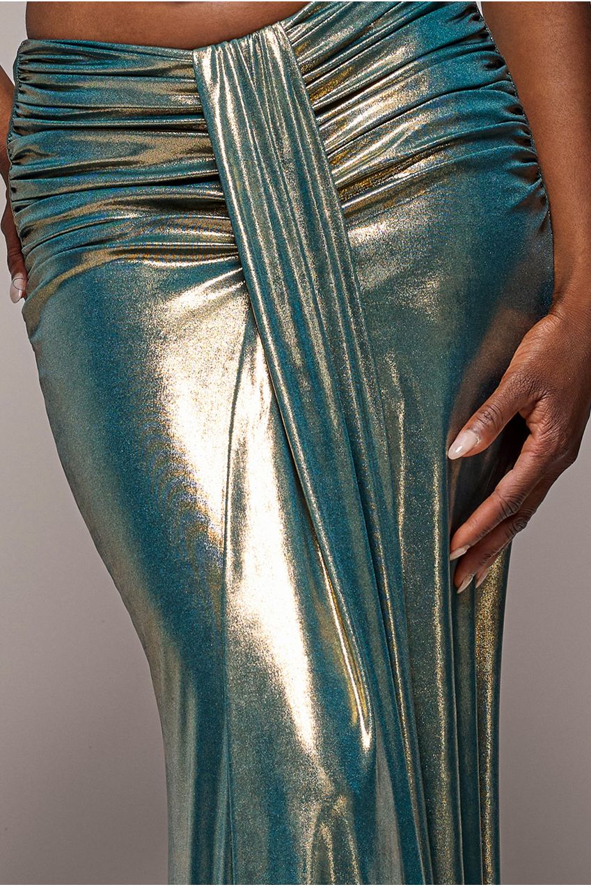 Gathered front maxi skirt for women with fit and flare shape