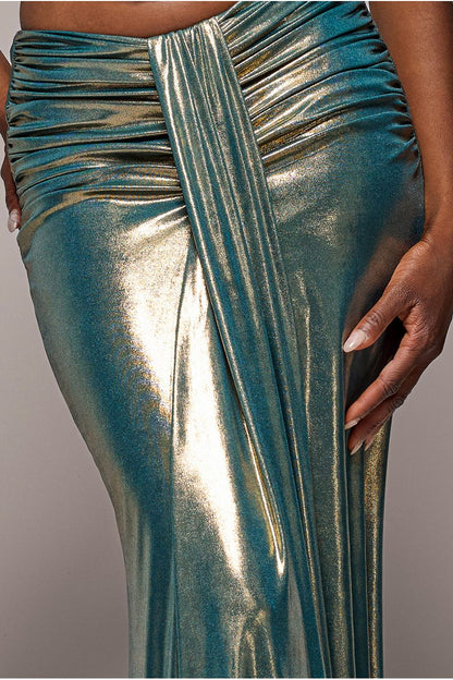 Gathered front maxi skirt for women with fit and flare shape