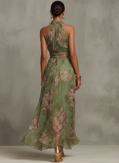 Summer dresses for women, halter neck floral maxi dress