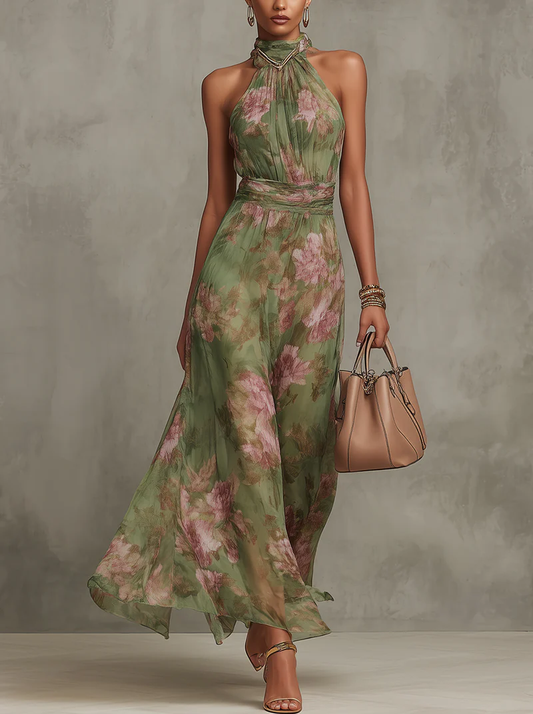 Summer dresses for women, halter neck floral maxi dress