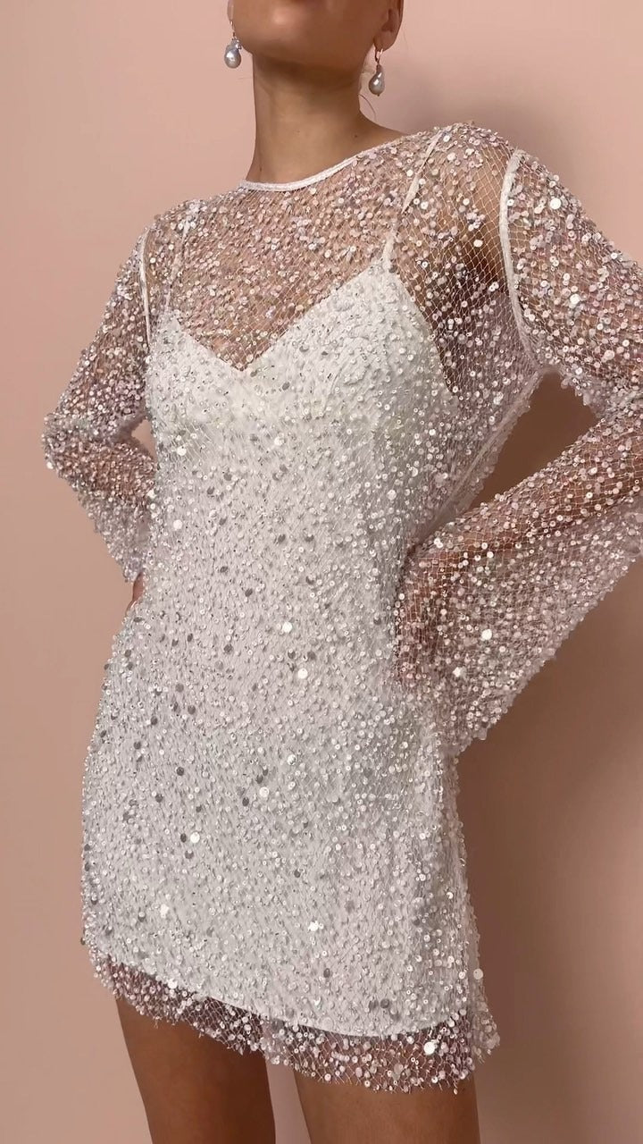 Cocktail dresses for women with long sleeve sequin mini dress design