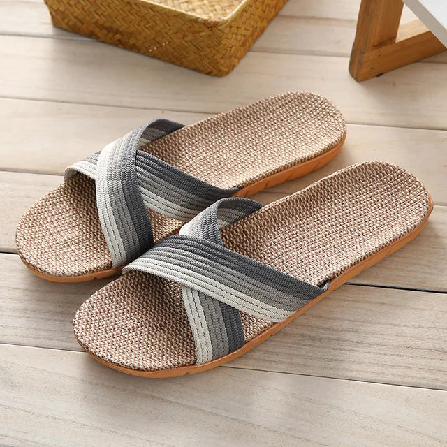 Men sandals with cross strap slip on slides and open toe