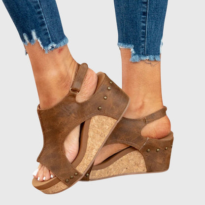 Women sandals with cork wedge heel and adjustable slingback strap