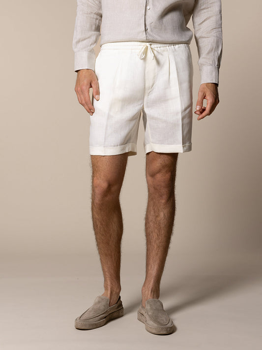 Mens shorts with elasticated drawstring waist and turn-up hems