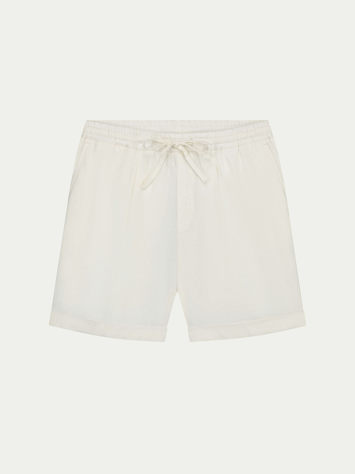 Mens shorts with elasticated drawstring waist and turn-up hems
