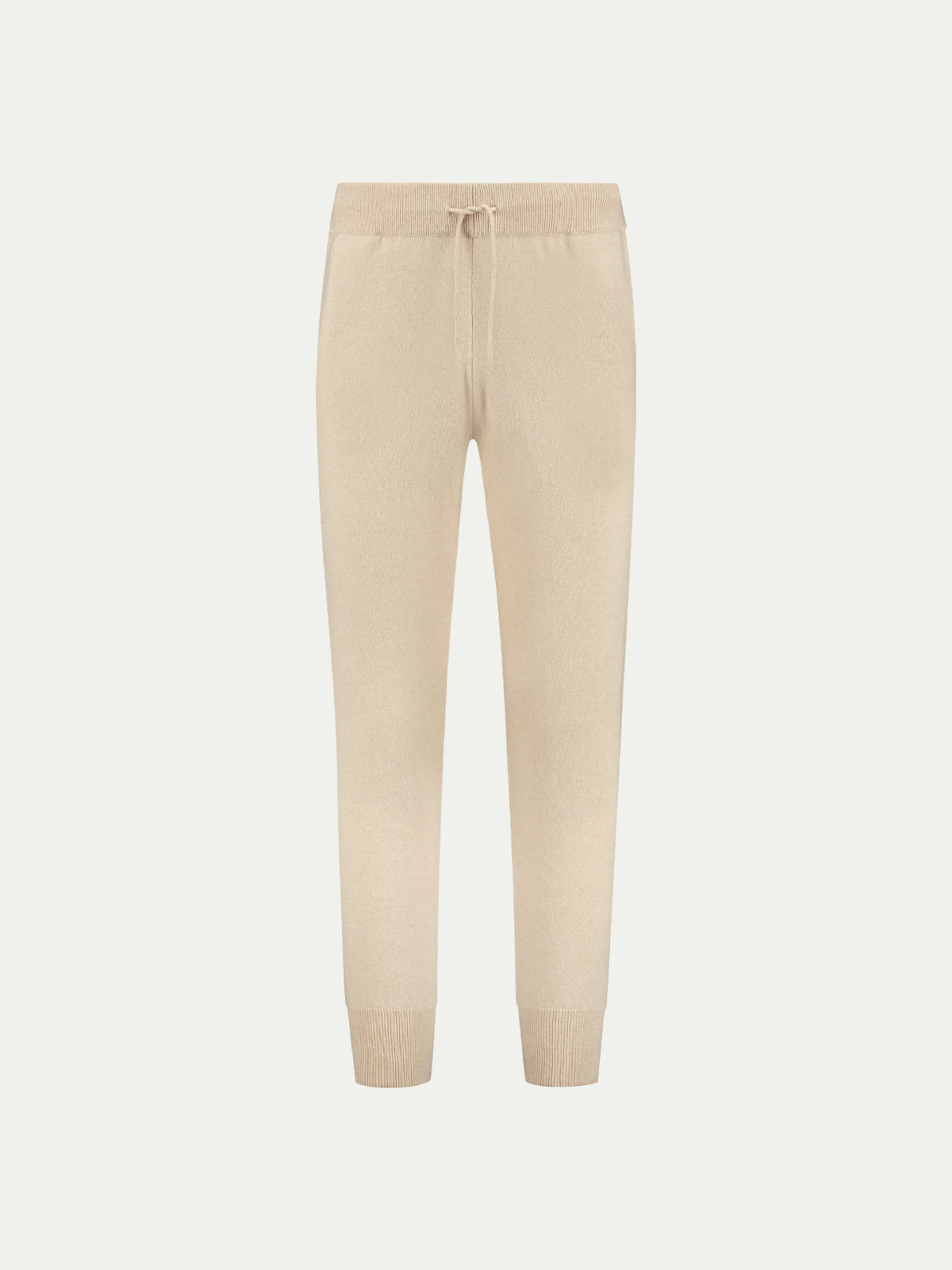 Knitted track pants for men with drawstring waist and ribbed cuffs