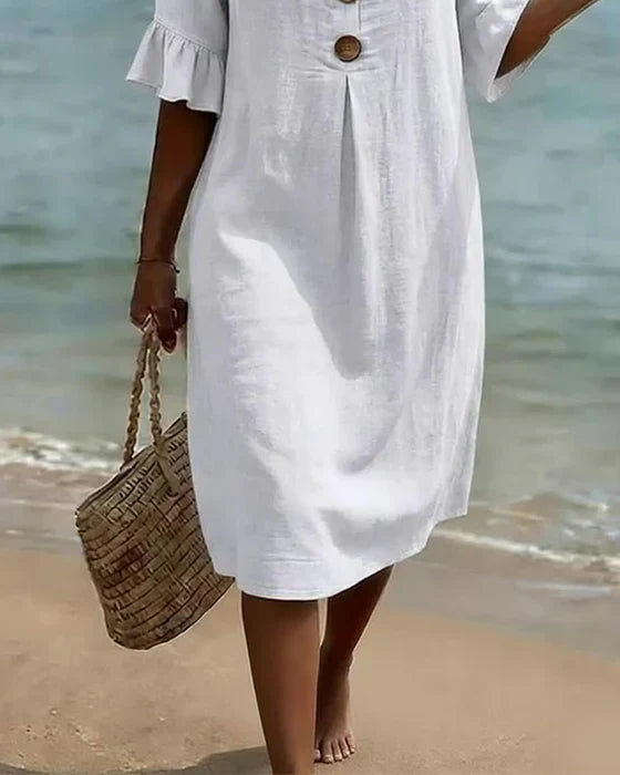 Summer dresses for women with flutter sleeves and button front