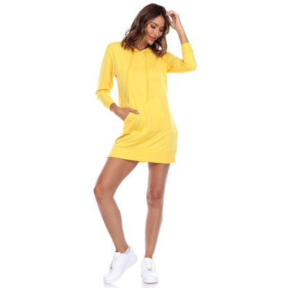 Hooded mini dress for women with long sleeves and front pocket