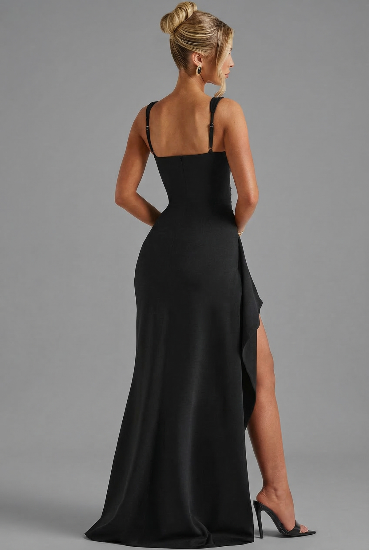 Formal dresses for women, square neck bodycon maxi dress with ruched waist and back zip