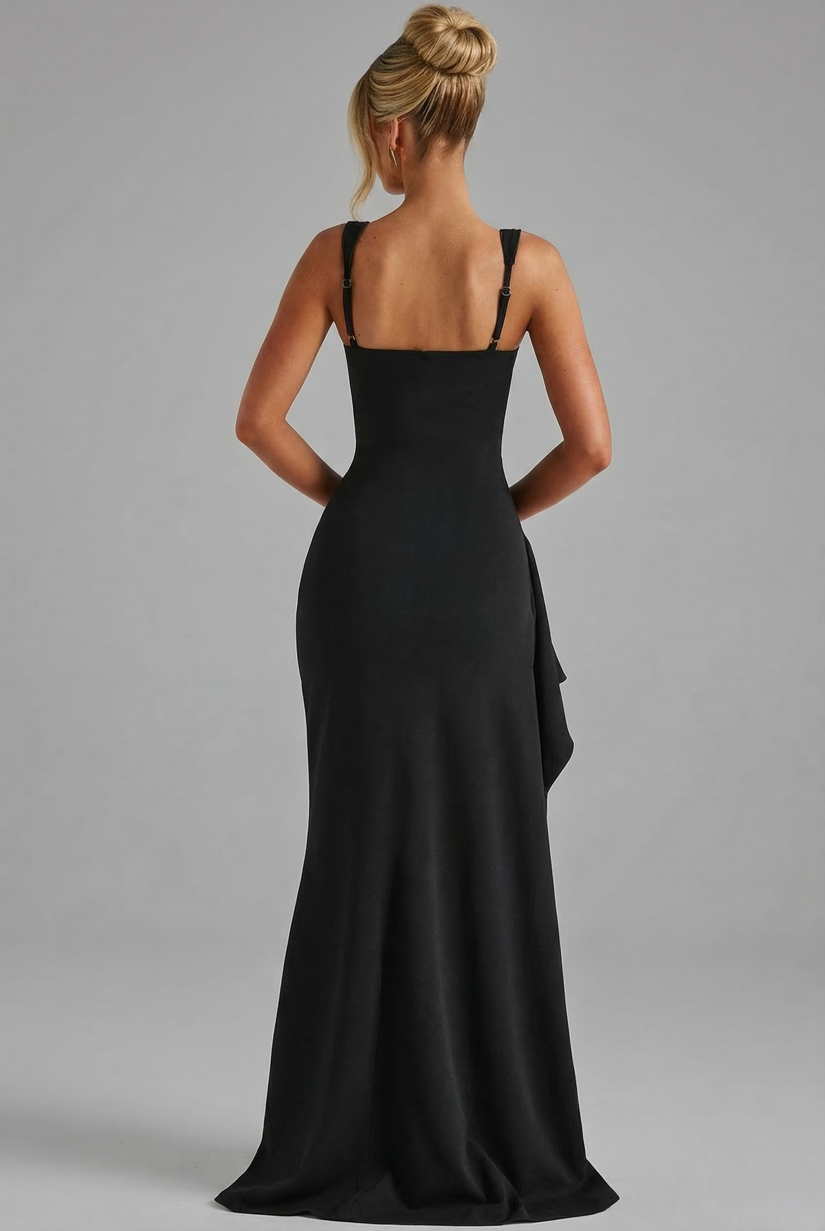 Formal dresses for women, square neck bodycon maxi dress with ruched waist and back zip