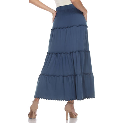 Tiered maxi skirt for women with ruffled hem, A-line fit and side pockets