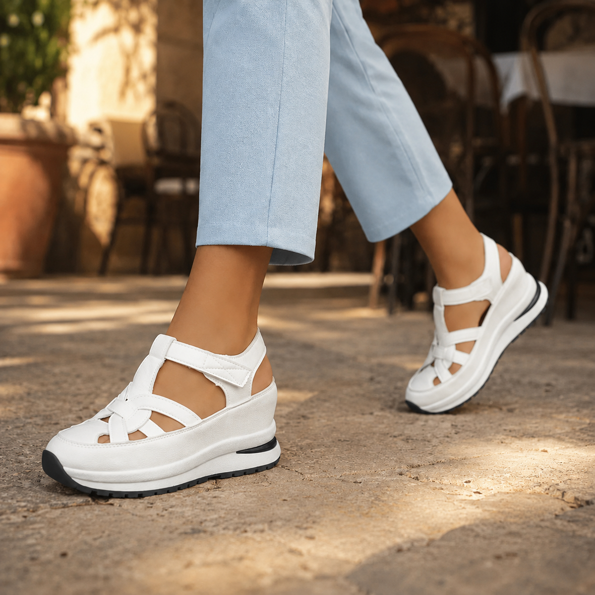 Women sandals with platform sole and adjustable strap