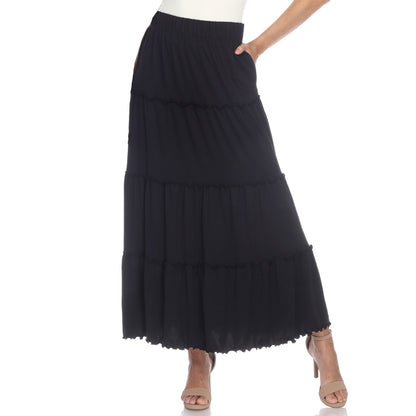 Tiered maxi skirt for women with ruffled hem, A-line fit and side pockets