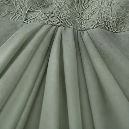 Wedding guest dress for women with lace bodice and 3/4 sleeves