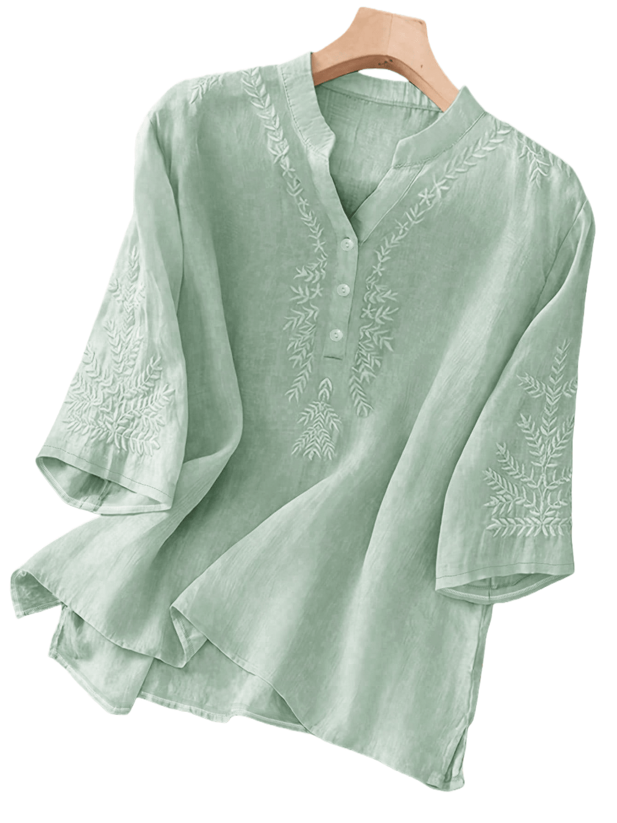 Blouse with embroidered V-neck and half sleeves for women