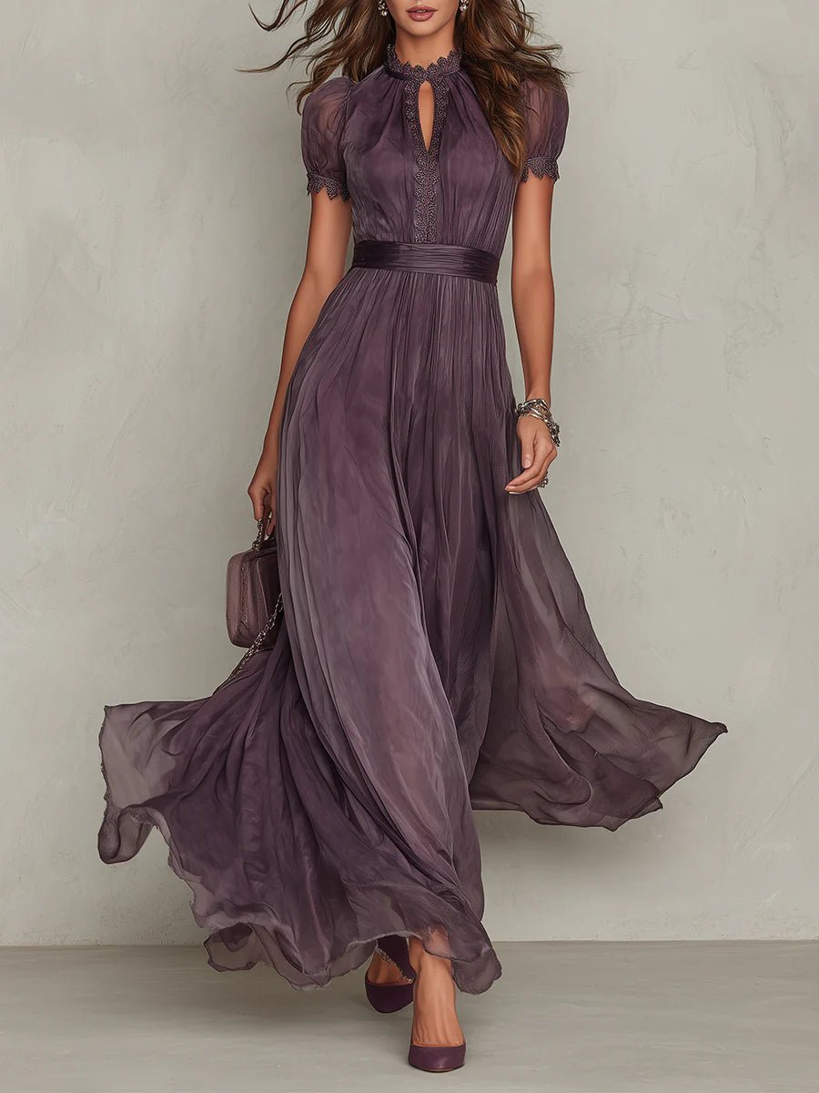 Wedding guest dress for women with keyhole neckline and short sleeves
