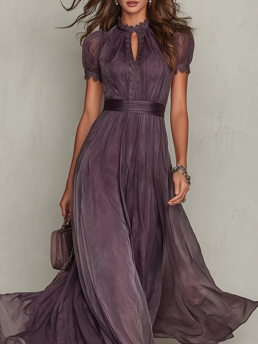 Wedding guest dress for women with keyhole neckline and short sleeves
