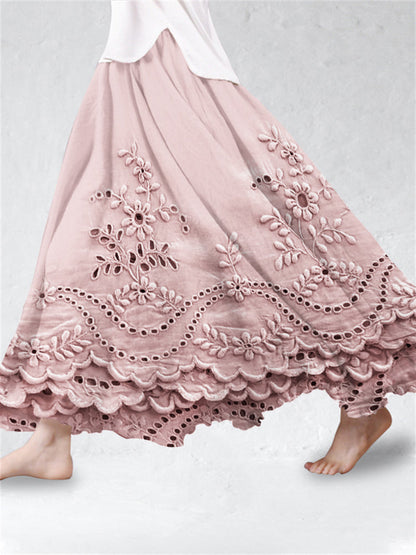 Embroidered maxi skirt with elastic waist for women