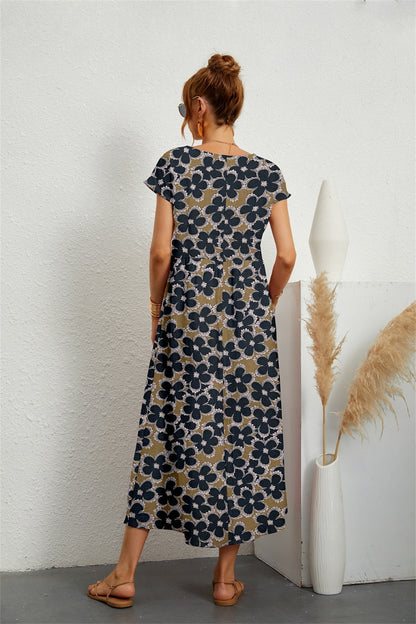 Summer dresses for women, printed midi dress with short sleeves