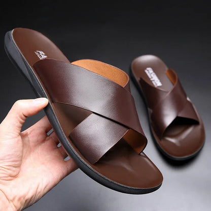 Men sandals with cross strap slip on design and non slip sole