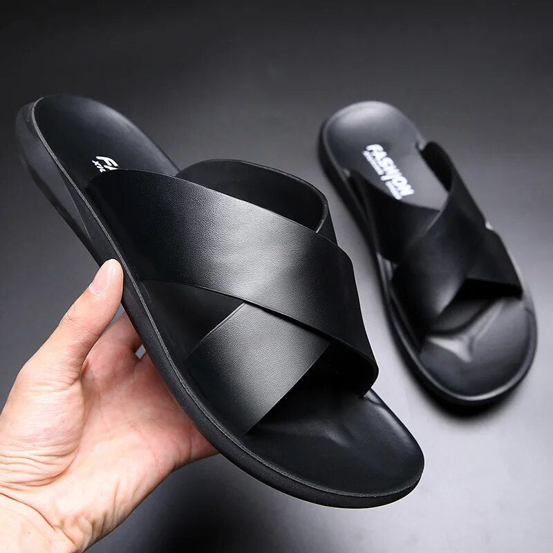 Men sandals with cross strap slip on design and non slip sole