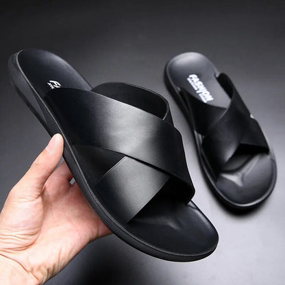 Men sandals with cross strap slip on design and non slip sole