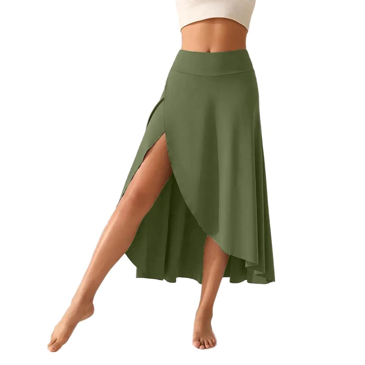 Split maxi skirt for women with high waist and wrap front