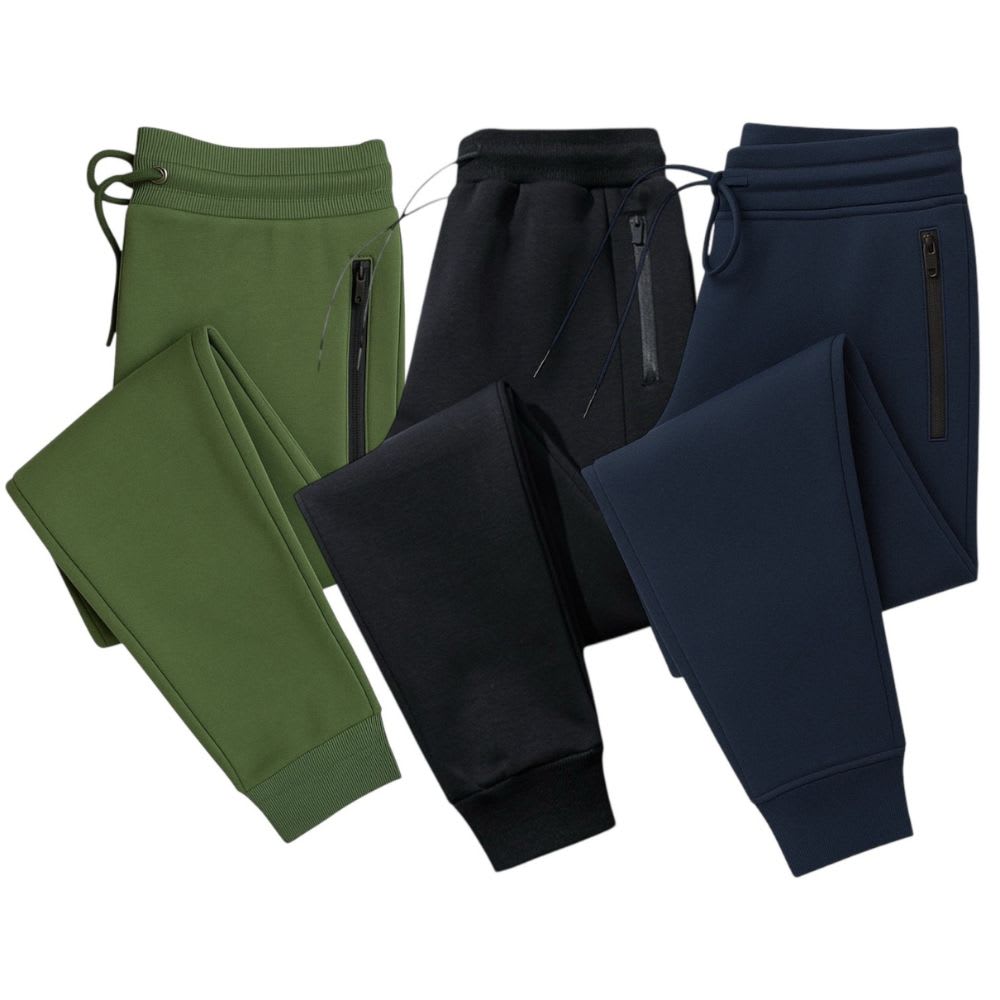 Track pants for men, 3 pack with zip pockets and drawstring waist