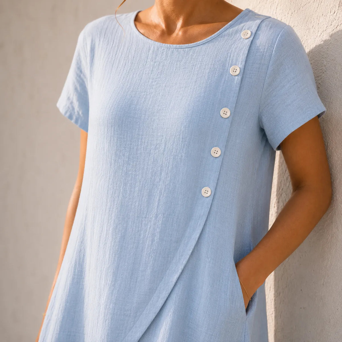Summer dresses for women, short sleeve midi dress with pockets