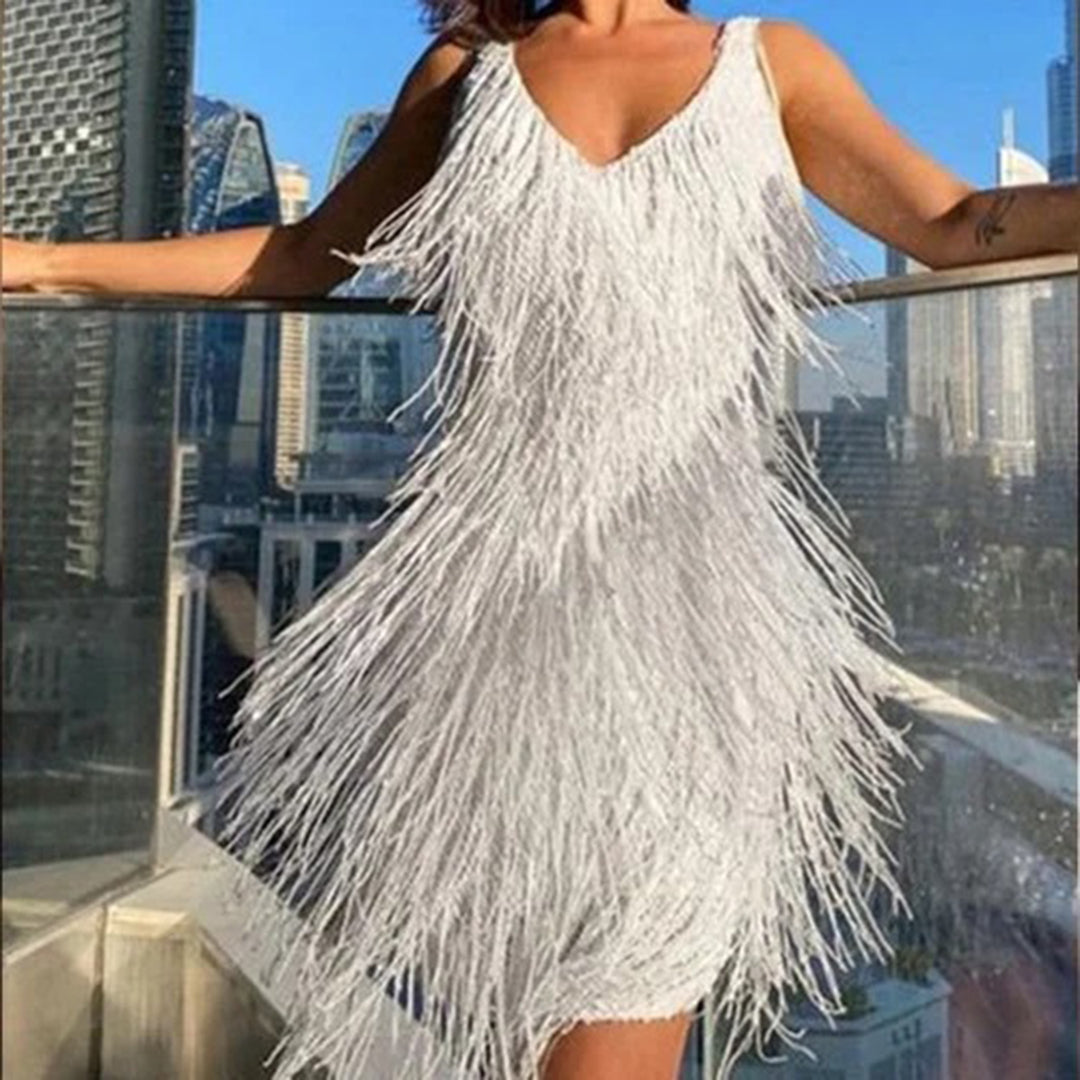Cocktail dresses for women, V-neck fringe mini dress
