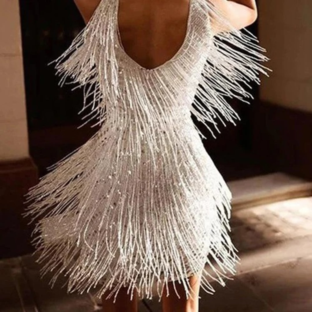 Cocktail dresses for women, V-neck fringe mini dress