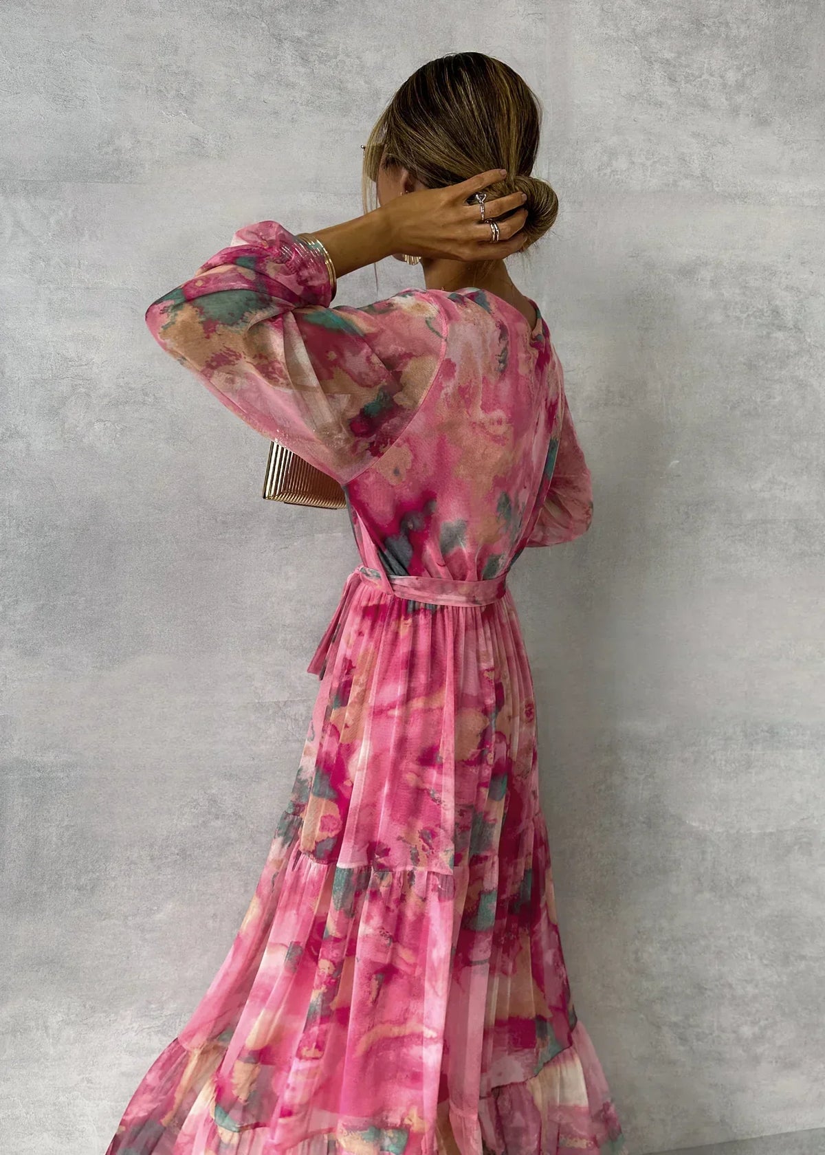Wrap maxi dresses for women with long sleeves and tie waist