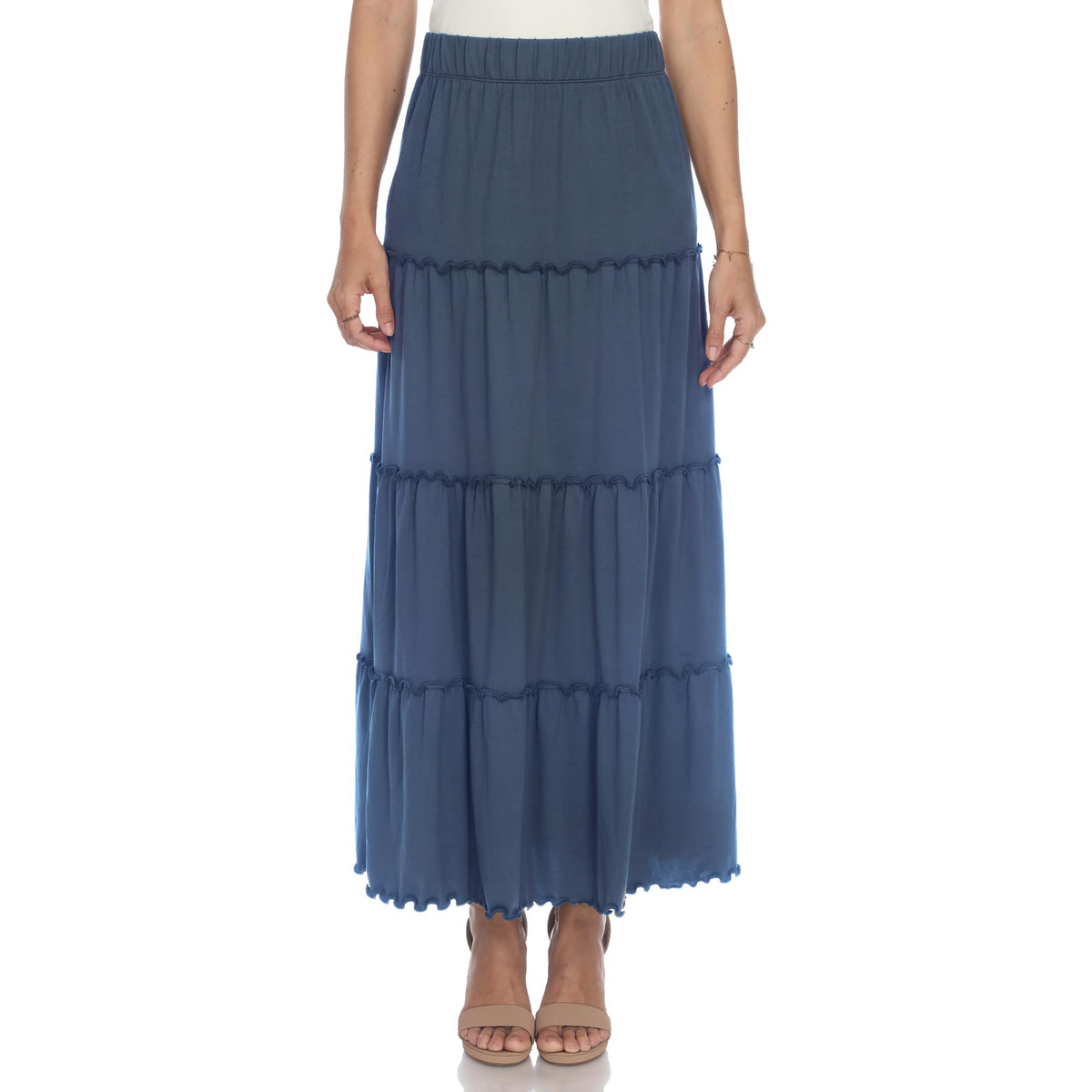 Tiered maxi skirt for women with ruffled hem, A-line fit and side pockets