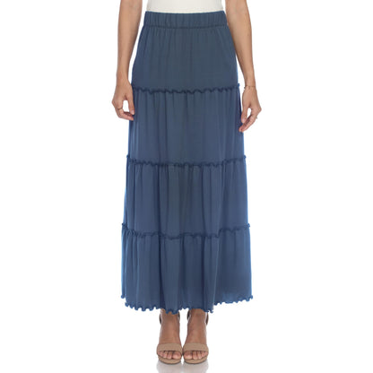 Tiered maxi skirt for women with ruffled hem, A-line fit and side pockets